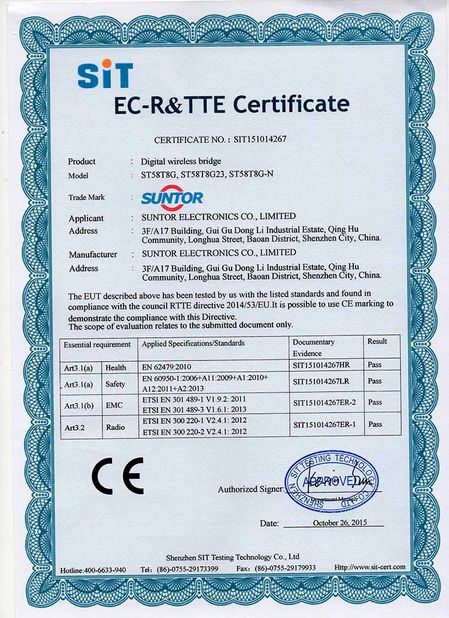 China SUNTOR ELECTRONICS CO.,LIMITED certification